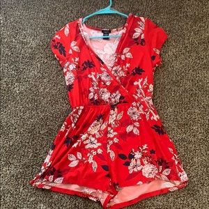 Red flower romper
